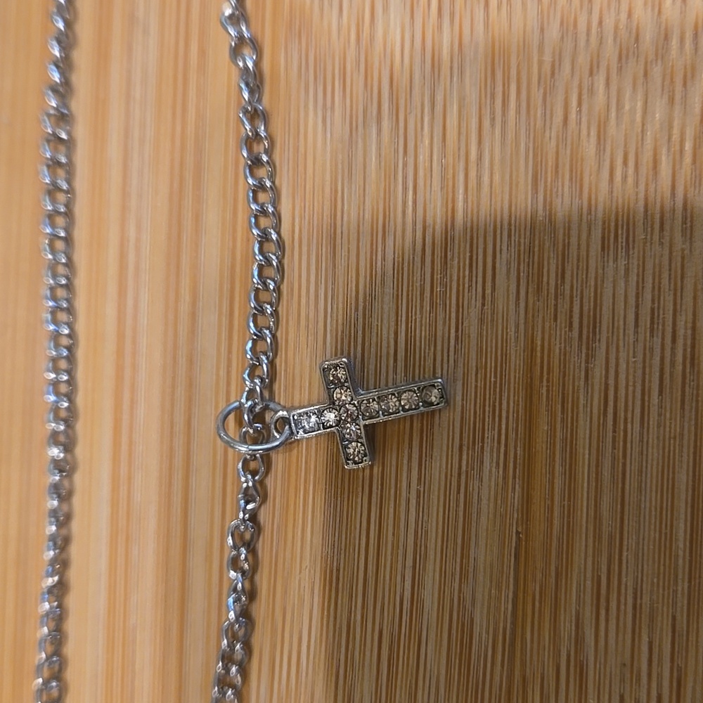 Silver Tone Layered Necklace with Pendants - Picture 3 of 7